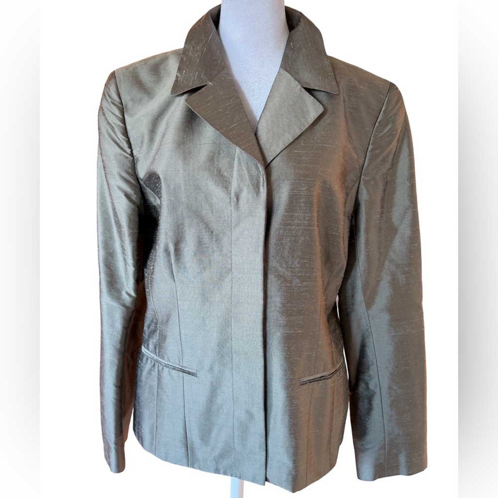 Ann Taylor Women’s Shimmery Silk Blazer In Sage Size 10